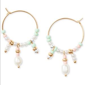 NWT Lucky Brand
Two-Tone Seed Bead, Freshwater & Imitation Pearl Hoop Earrings